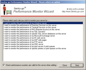 The Performance Wizard allows you to quickly setup performance monitoring